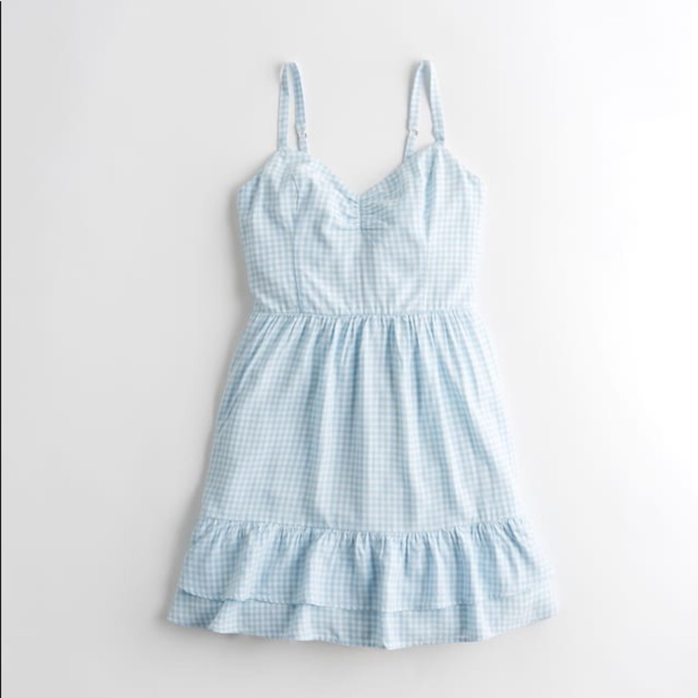 Hollister Blue Plaid Ruffle Hem Dress BRAND NEW